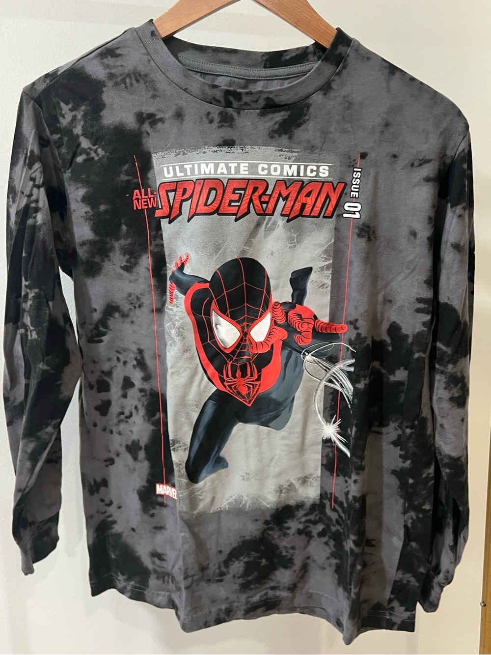 Marvel Kids' Spider-Man Miles Morales Tie-Dye Long Sleeve Tee - Black & Red